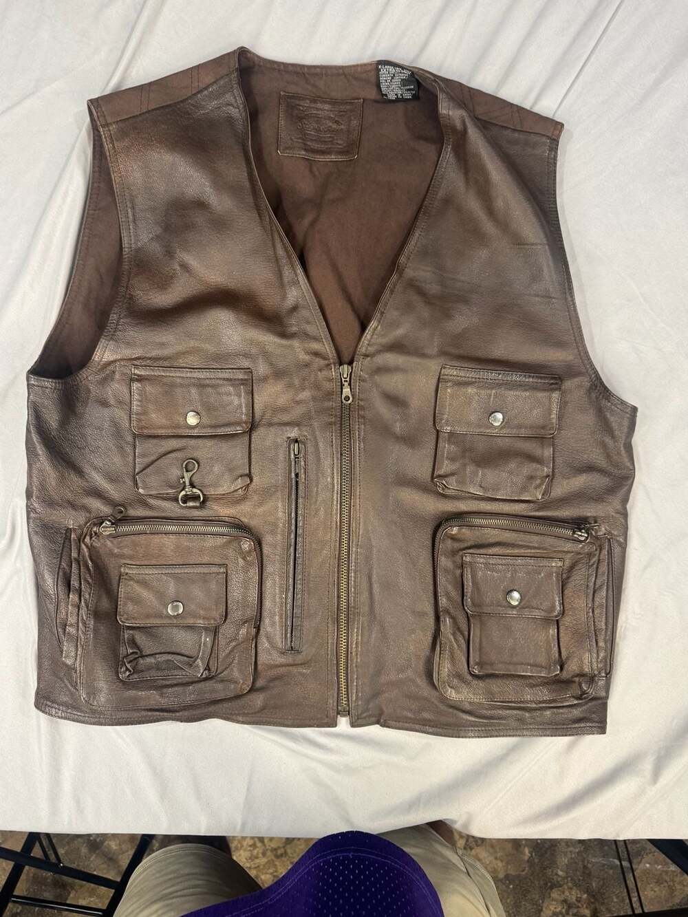 St. John's Bay Leather Utility Vest Size X-Large Brown Multi-Pocket